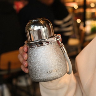 保温杯女士高颜值带吸管小巧便携不锈钢轻奢高档精致覆钛内胆水杯