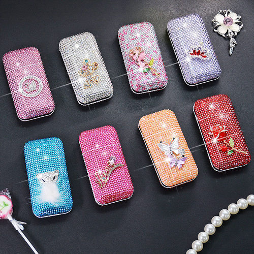 跨境亚马逊镶钻烟盒带usb充电火机可装10支粗烟或20支细烟盒