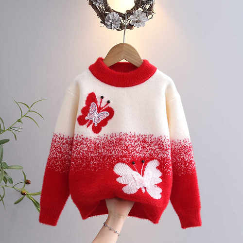 女童秋冬毛衣2024新款加绒加厚水貂绒针织衫洋气卡通中童儿童上衣