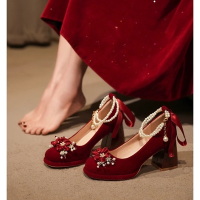 玛丽珍高跟鞋女秀禾婚纱两穿婚鞋