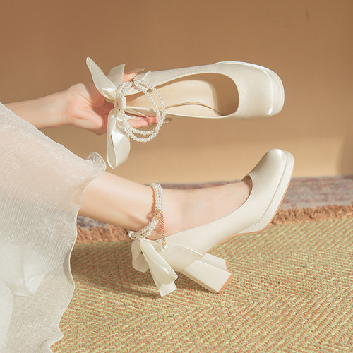 法式玛丽珍高跟鞋主婚纱新娘婚鞋