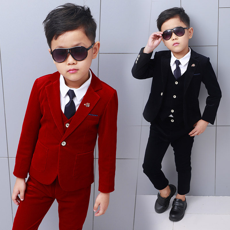 秋季童装男童礼服套装儿童灯芯绒小西装三件套宝宝花童钢琴演出服