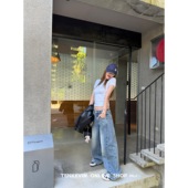 阔腿裤 十一石 女宽松显瘦美式 复古水洗高腰直筒牛仔裤 博主同款