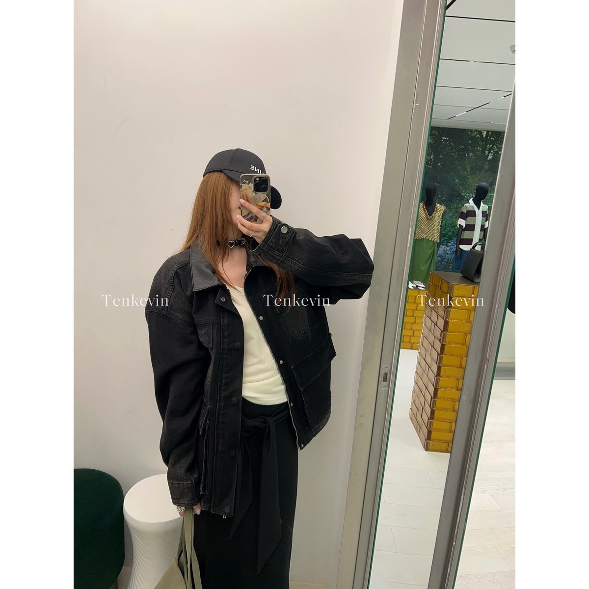 十一石 超重工!美式水洗工装口袋牛仔外套女小个子宽松拼接上衣