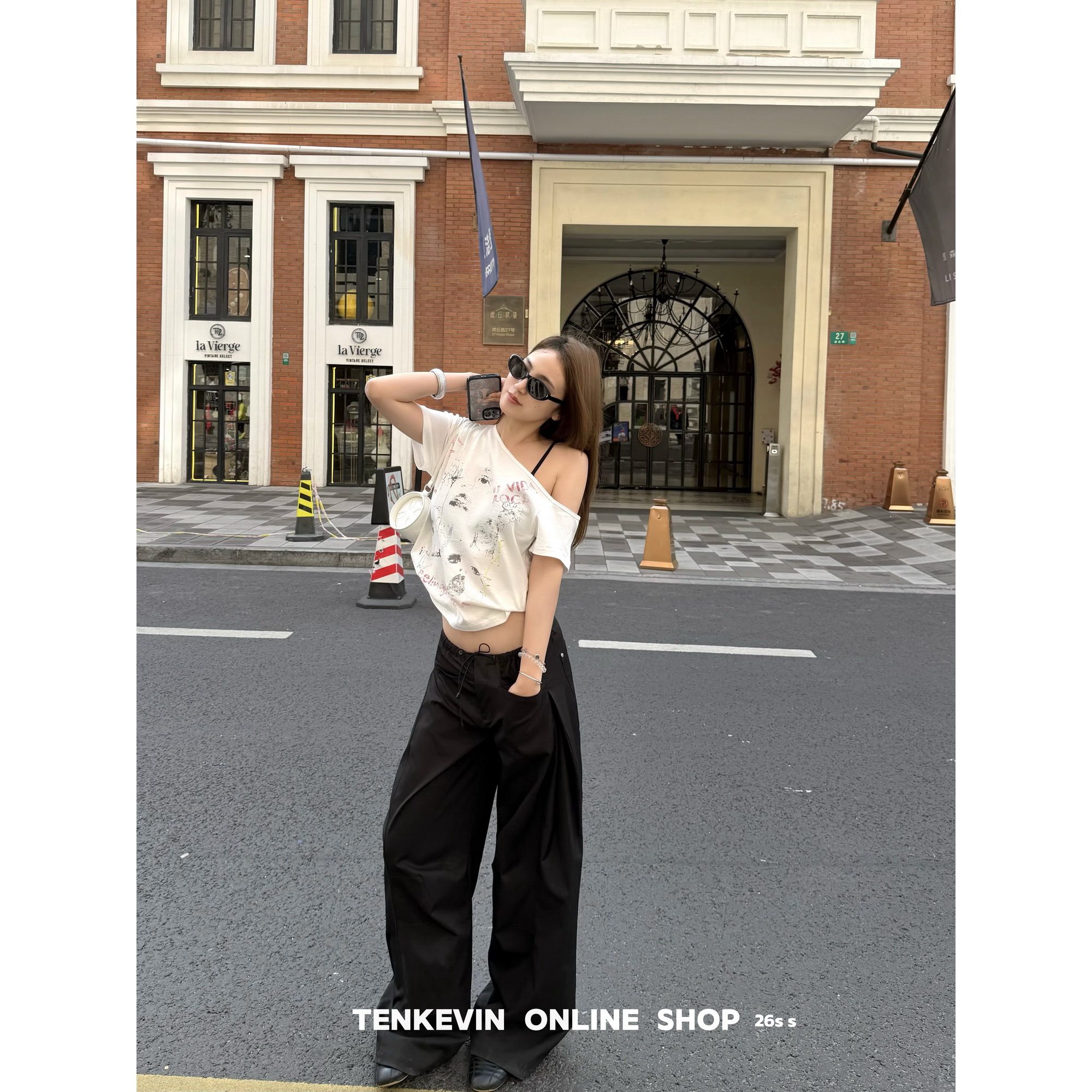 十一石 美式cleanfit 设计感褶皱阔腿休闲裤女宽松显瘦垂感直筒裤图片