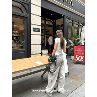 十一石 博主松弛感 复古烟灰弯刀牛仔裤女小个子宽松显瘦阔腿裤II