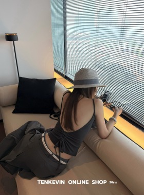 十一石 超绝美背 设计感抽绳系带吊带背心女修身显瘦露背纯欲上衣