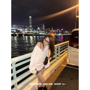 十一石 松弛密码 春夏亨利领蝙蝠袖T恤女宽松显瘦长袖套头上衣II