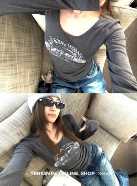 十一石 伦敦旧址 莱赛尔复古印花松弛感显瘦长袖t恤女早秋打底衫