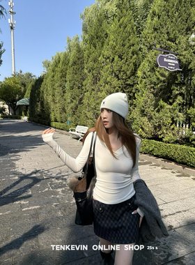 V领磨毛修身显瘦长袖针织打底衫