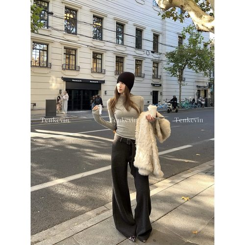 质感特调慵懒显瘦腰带毛呢休闲裤