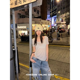 十一石 轻盈夏日 凉感正肩u领短袖T恤女小个子轻薄天丝套头上衣II