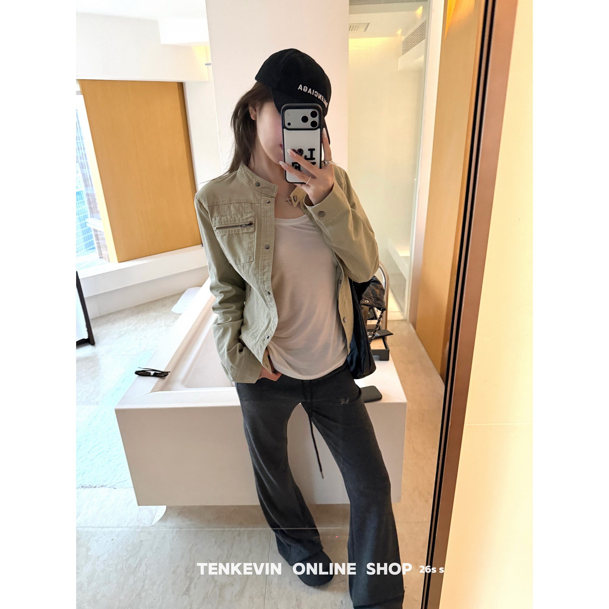 十一石 美式vtg  水洗立领插袋夹克短外套女小个子工装春季上衣II