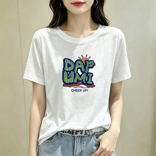 白色雪花棉圆领短袖t恤女装夏季新款时尚洋气大码宽松打底衫上衣