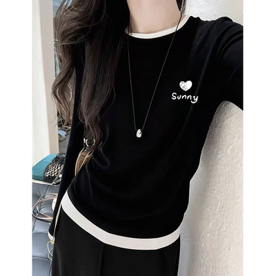 德绒保暖T恤女2025秋冬小众时尚休闲假两件设计感长袖打底衫上衣