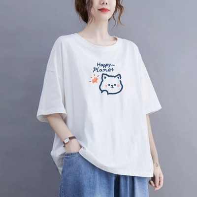 大码胖mm纯棉短袖T恤女韩版宽松休闲时尚百搭减龄白色上衣夏季潮
