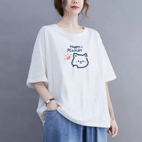 大码胖mm纯棉短袖T恤女韩版宽松休闲时尚百搭减龄白色上衣夏季潮
