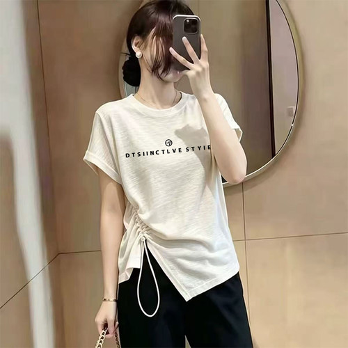 夏季新款雪花棉短袖t恤女士小众时尚洋气宽松大码胖mm圆领上衣ins