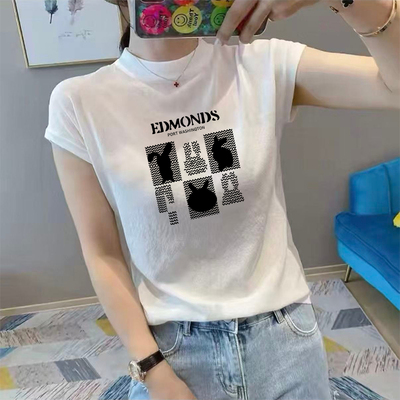 韩版立领正肩短袖t恤女夏季新款洋气休闲修身显瘦体恤衫女装上衣