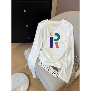 宽松防晒衫 夏季 t恤女小众洋气休闲印花大码 雪花棉长袖 ins上衣 新款