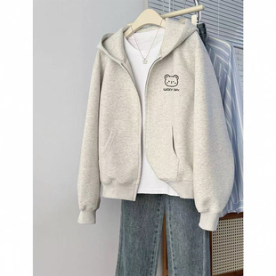 短款 洋气宽松显瘦女装 外套 卫衣加绒秋冬新款 2025小众拉链连帽大码