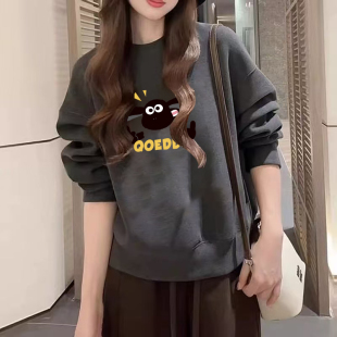 宽松显瘦胖mm女装 韩版 减龄大码 加绒加厚卫衣秋冬新款 上衣 圆领长袖