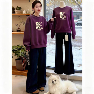 宽松小个子加厚外套 加绒设计感卫衣洋气休闲大码 秋冬爆款 圆领长袖