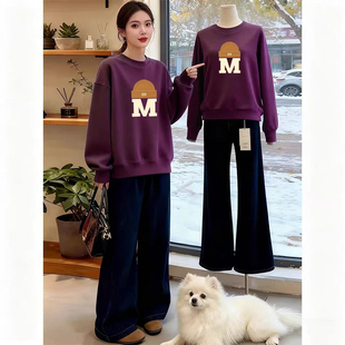 宽松小个子加厚外套 洋气大码 小众圆领长袖 加绒设计感卫衣秋冬爆款