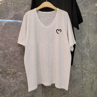 t恤韩版 竹节棉v领短袖 时尚 百搭印花大码 上衣 2026夏季 纯棉女装 新款