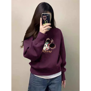 宽松显瘦外套 减龄大码 胖mm圆领洋气加绒卫衣女秋冬新款 小众时尚