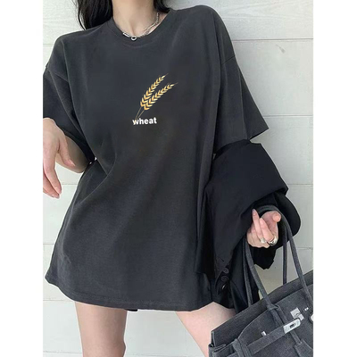 夏季爆款纯棉圆领短袖t恤女装洋气休闲胖mm大码宽松半袖韩版上衣