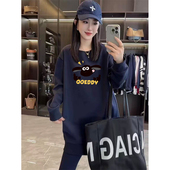 洋气大码 中长款 圆领设计感加绒卫衣2026新款 宽松胖mm加厚套头外套