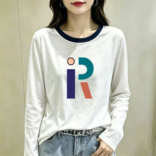 秋季新款撞色拼接竹节棉长袖t恤洋气大码宽松显瘦纯棉打底衫上衣