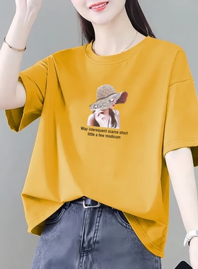 纯棉短袖t恤女夏季新款韩版宽松大码胖mm洋气减龄打底衫圆领上衣