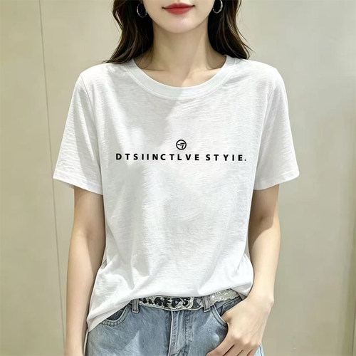 白色雪花棉圆领短袖t恤女装夏季新款洋气休闲大码宽松打底衫上衣