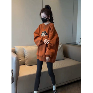 宽松设计感套头外套 洋气大码 中长款 圆领加绒加厚卫衣2025秋冬新款