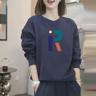 宽松显瘦胖mm上衣 休闲百搭大码 秋冬新款 圆领加绒加厚卫衣女韩版