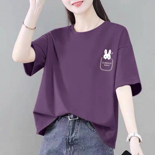 2025夏季新款纯棉短袖t恤女装胖mm宽松休闲大码时尚百搭圆领上衣