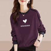 2025年秋冬圆领女士撞色卫衣加绒加厚休闲时尚 大码 宽松显瘦上衣