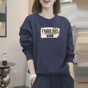 宽松显瘦胖mm上衣 减龄大码 秋冬新款 圆领加绒加厚卫衣女小众时尚