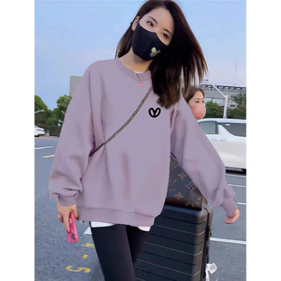 套头外套休闲圆领女装 胖mm时尚 宽松大码 韩版 上衣 加绒卫衣女秋冬季