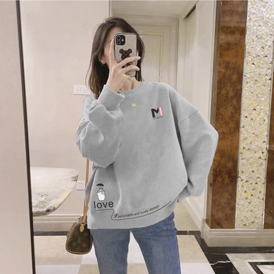 圆领卫衣女士宽松大码秋冬季2025新款洋气减龄胖mm休闲加绒上衣潮