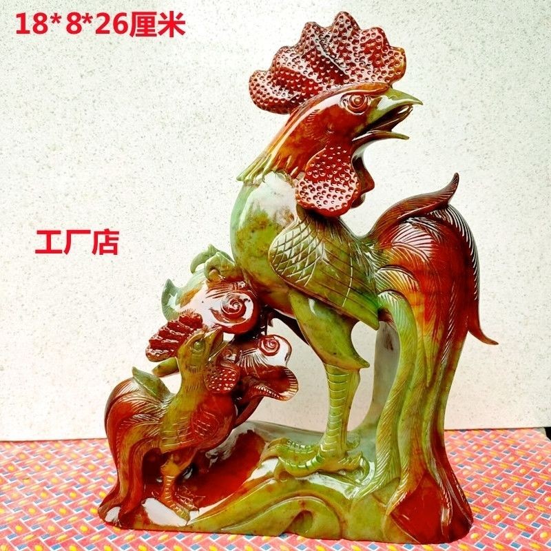 天然玉石雄鸡摆件公鸡岫玉鸡生肖鸡公鸡摆件客厅办公室乔迁开业