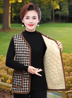 妈妈棉马甲女士中老年女装爸爸冬季中年通勤加厚百搭短款马夹绣花