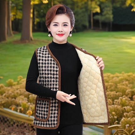 妈妈棉马甲女士中老年女装爸爸冬季中年通勤加厚百搭短款马夹绣花