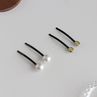 简约对夹2条装猫系慵懒金属小圆扣发夹刘海边夹一字碎发夹黑色夹