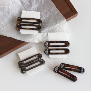 复古破碎感豹纹发夹刘海侧边夹几何亚克力敷面膜鸭嘴夹子带齿对夹