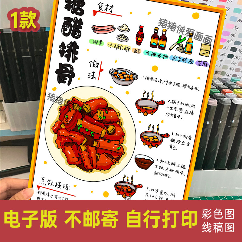 学做一道菜手抄报模板糖醋排骨做法寒暑假做家务小学生学做饭237