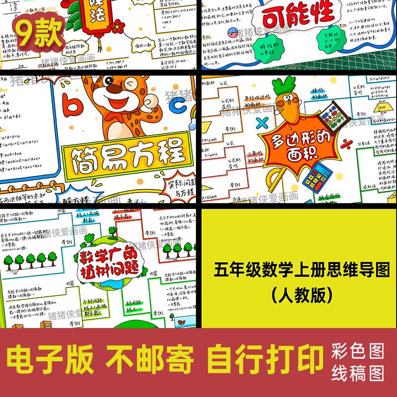 人教版五年级数学上册思维导图 知识点汇总电子模版素材涂色427