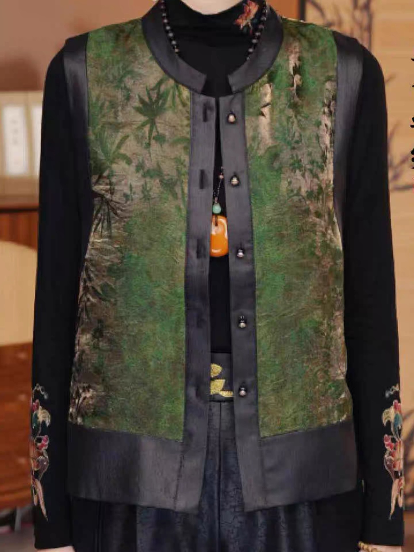 2025秋竹叶提花双面双穿马甲洋气上衣遮肉宽松显瘦新中式大码坎肩